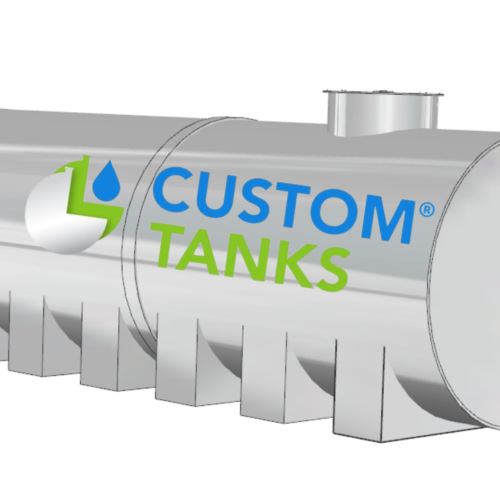 Rezervor suprateran Custom Tanks de 6 mc din polipropilenă, destinat depozitării lichidelor, prevăzut cu sistem de susținere și gură de vizitare superioară pentru acces facil și întreținere ușoară.